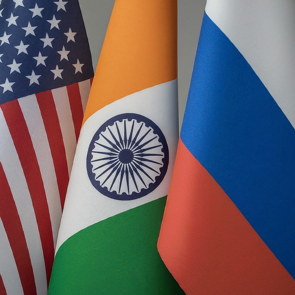 US INDIA AND RUSSIA FLAGS